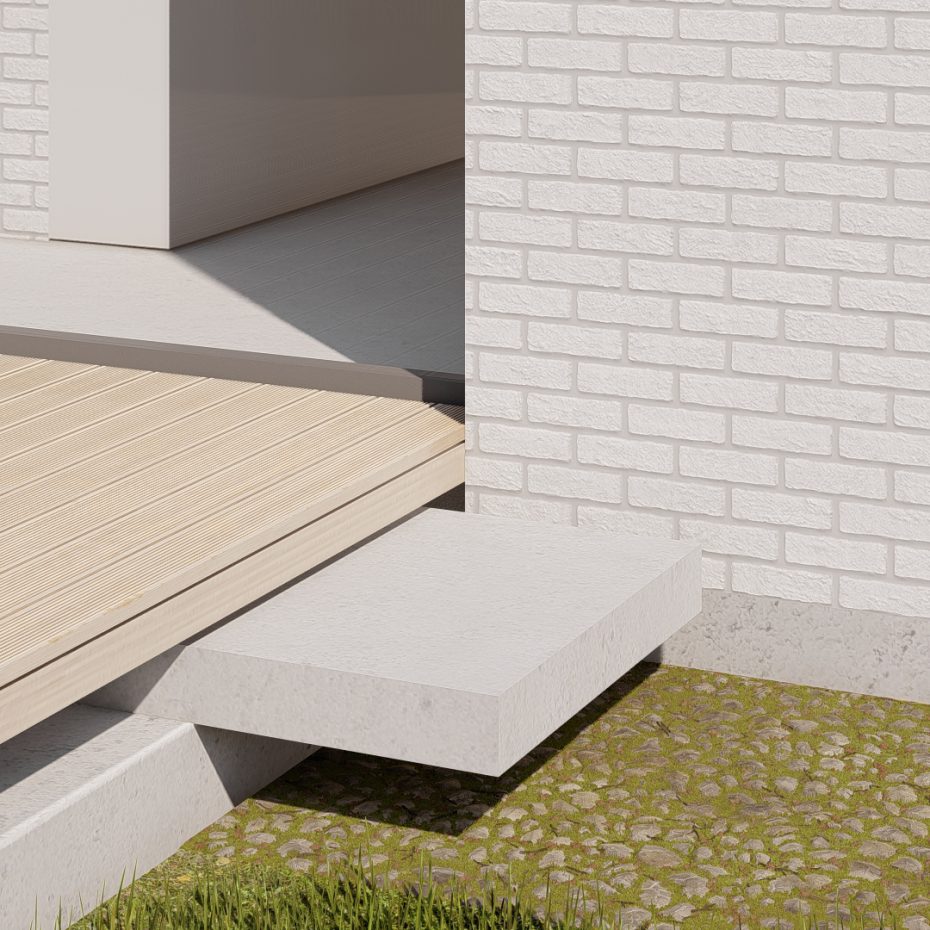 projekt domu z białej cegły detal tarasu