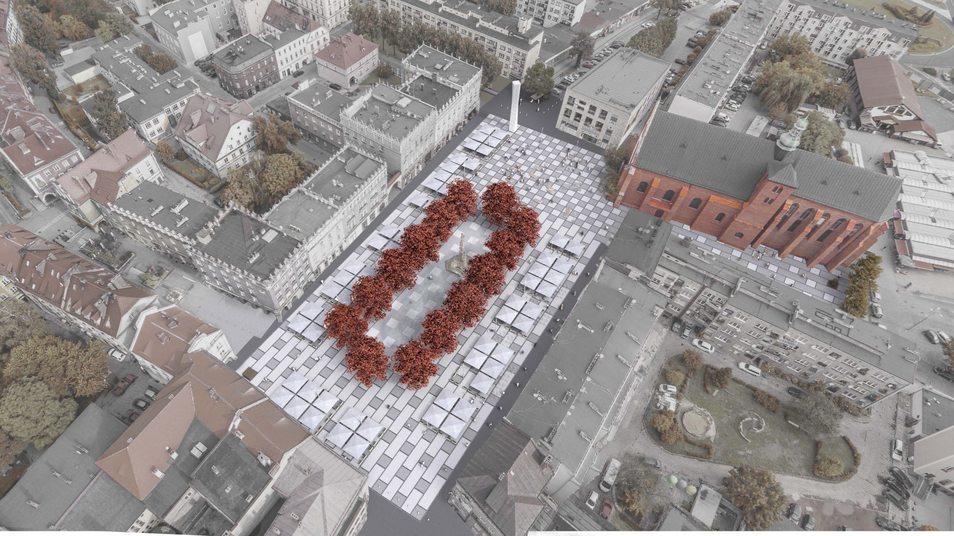 Rynek w Raciborzu projekt przestrzeni publicznej widok z lotu ptaka