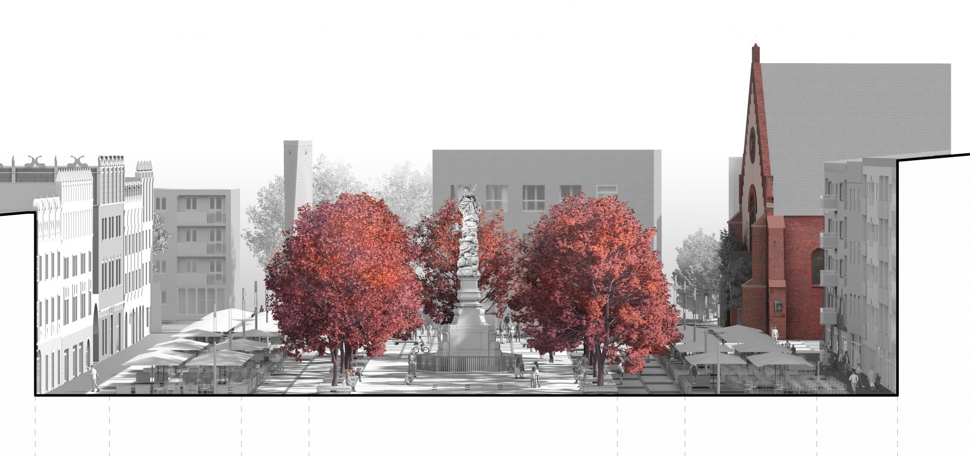 Przekrój przez Rynek w Raciborzu