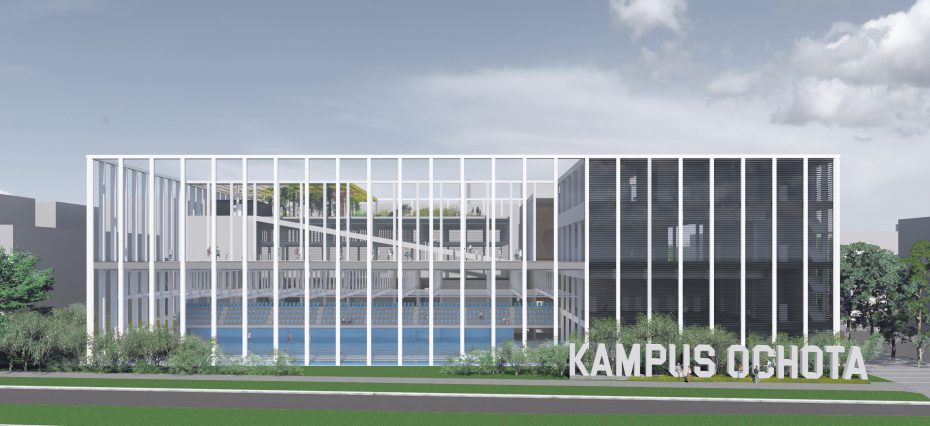 główne elewacja centrum sportowego kampusu Ochota