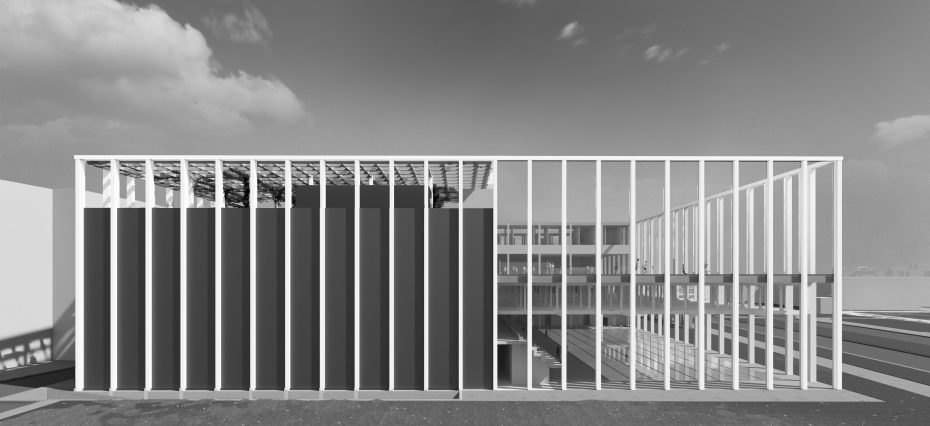 elewacja boczna centrum sportowego kampusu Ochota