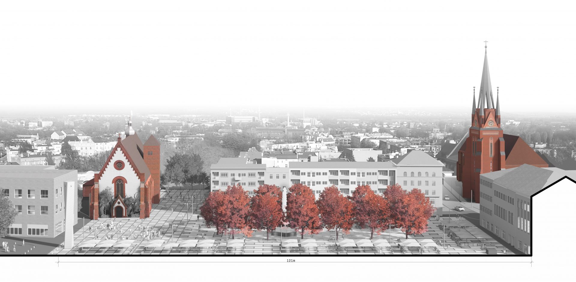 Przekrój przez projekt Rynku w Raciborzu